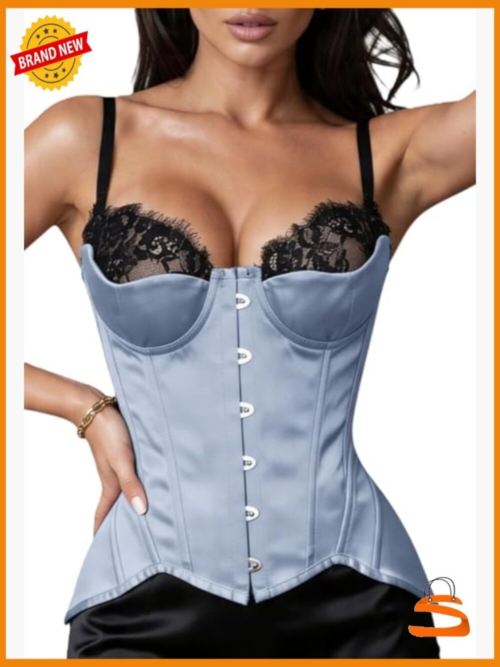 Overbust Satin Corset Top 18 Boned Bustier Lace Up Back Shapewear